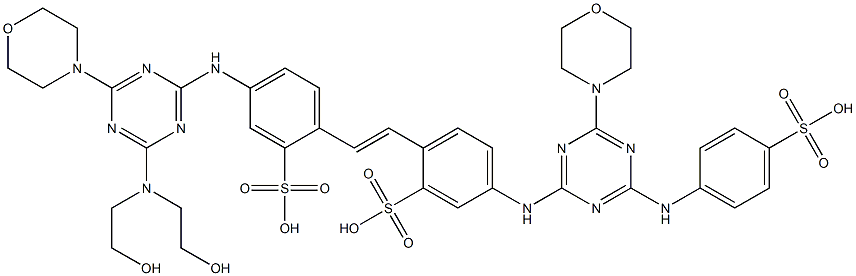 2-[2-[4-[[4-[Bis(2-hydroxyethyl)amino]-6-morpholino-1,3,5-triazin-2-yl]amino]-2-sulfophenyl]ethenyl]-5-[[4-morpholino-6-[(4-sulfophenyl)amino]-1,3,5-triazin-2-yl]amino]benzenesulfonic acid 구조식 이미지