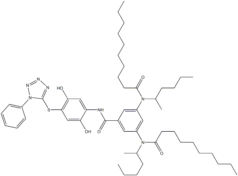 3,5-Bis(2-hexyldecanoylamino)-2',5'-dihydroxy-4'-[(1-phenyl-1H-tetrazol)-5-ylthio]benzanilide Structure