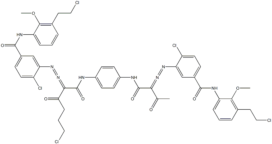 3,3'-[2-(2-Chloroethyl)-1,4-phenylenebis[iminocarbonyl(acetylmethylene)azo]]bis[N-[3-(2-chloroethyl)-2-methoxyphenyl]-4-chlorobenzamide] 구조식 이미지