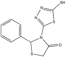 2-Phenyl-3-(5-mercapto-1,3,4-thiadiazol-2-yl)thiazolidin-4-one 구조식 이미지