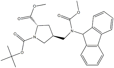 (S)-N-alpha-t-Butyloxycarbonyl-trans-4-(9-fluorenylmethyloxycarbonyl-aminomethyl)-proline methyl ester 구조식 이미지