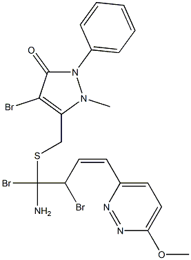 3-((1-Amino-2,3-diaza-4-(4-methoxyphenyl)buta-1,3-dienylthio)methyl)-4-bromo-2-methyl-1-phenyl-3-pyrazolin-5-one, bromide 구조식 이미지