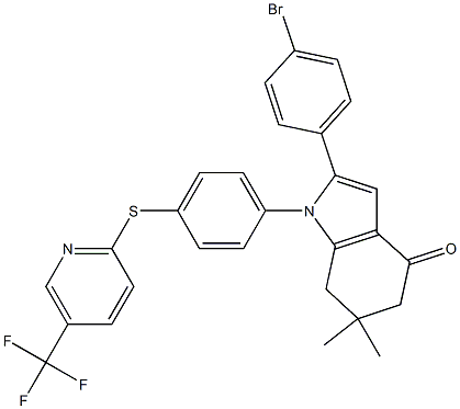 2-(4-Bromophenyl)-6,6-dimethyl-1-(4-(5-(trifluoromethyl)(2-pyridylthio))phenyl)-5,6,7-trihydroindol-4-one 구조식 이미지
