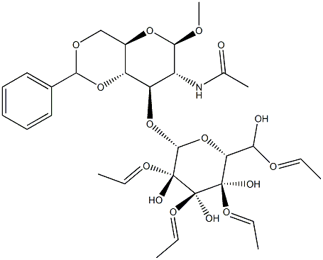 METHYL 2-ACETAMIDO-4,6-O-BENZYLIDENE-3-O-(2,3,4,6-TETRA-O-ACETYL)-BETA-D-GALACTOPYRANOSYL-2-DEOXY-BETA-D-GLUCOPYRANOSIDE 구조식 이미지