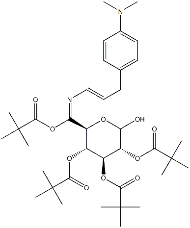 N-[(4'-Dimethylaminophenyl)-1-propenyl]imino-2,3,4,6-tetra-O-pivaloyl-D-glucopyranoside Structure