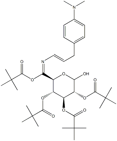 N-[(4'-Dimethylaminophenyl)-1-propenyl]imino-2,3,4,6-tetra-O-pivaloyl-D-glucopyranoside 구조식 이미지