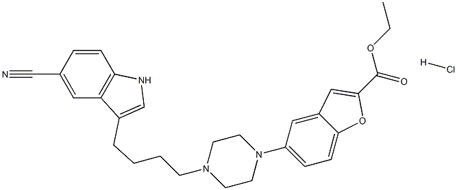 (5-(4-(4-(5-Cyano) 1H-indol-3-yl)butyl)piperazin-1-yl)benzofuran-2-carboxylic acid ethyl ester hydrochloride Structure