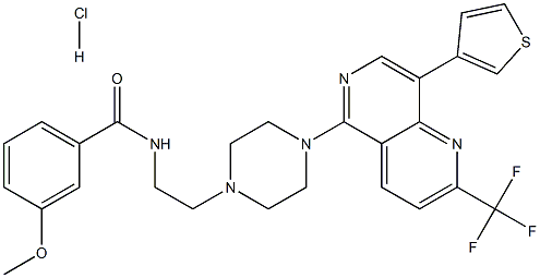 3-METHOXY-N-(2-(4-[8-(3-THIENYL)-2-(TRIFLUOROMETHYL)-1,6-NAPHTHYRIDIN-5-YL]PIPERAZIN-1-YL)ETHYL)BENZAMIDE HYDROCHLORIDE 구조식 이미지