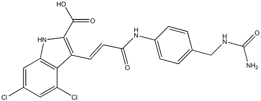 3-(2-((4-ureidomethylphenyl)aminocarbonyl)ethenyl)-4,6-dichloroindole-2-carboxylic acid 구조식 이미지