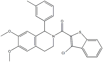 (3-chlorobenzo[b]thiophen-2-yl)[6,7-dimethoxy-1-(3-methylphenyl)-1,2,3,4-tetrahydroisoquinolin-2-yl]methanone Structure