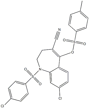 8-chloro-1-[(4-chlorophenyl)sulfonyl]-4-cyano-2,3-dihydro-1H-1-benzazepin-5-yl 4-methylbenzene-1-sulfonate 구조식 이미지