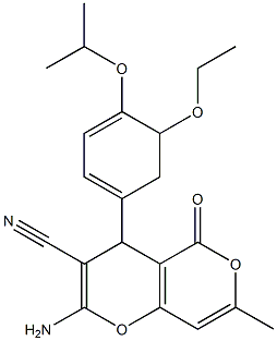 2-amino-4-(5-ethoxy-4-isopropoxy-1,3-cyclohexadienyl)-7-methyl-5-oxo-4H,5H-pyrano[4,3-b]pyran-3-carbonitrile Structure