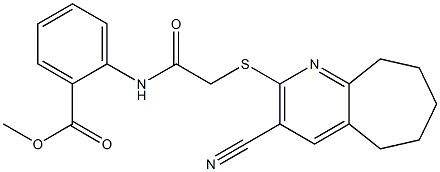 methyl 2-({2-[(3-cyano-6,7,8,9-tetrahydro-5H-cyclohepta[b]pyridin-2-yl)sulfanyl]acetyl}amino)benzenecarboxylate 구조식 이미지