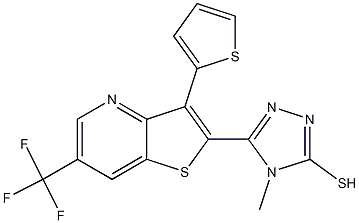 4-methyl-5-[3-(2-thienyl)-6-(trifluoromethyl)thieno[3,2-b]pyridin-2-yl]-4H-1,2,4-triazol-3-ylhydrosulfide 구조식 이미지