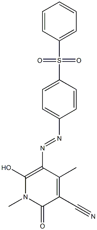 3-Pyridinecarbonitrile,  1,2-dihydro-6-hydroxy-1,4-dimethyl-2-oxo-5-[2-[4-(phenylsulfonyl)phenyl]diazenyl]- Structure