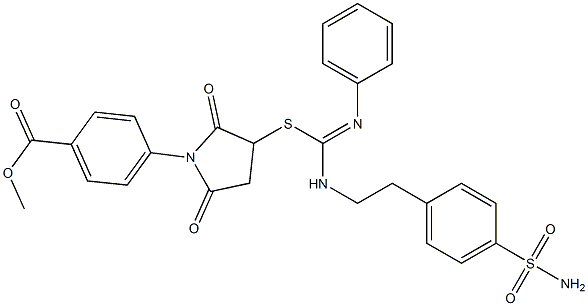 methyl 4-(3-{[({2-[4-(aminosulfonyl)phenyl]ethyl}amino)(phenylimino)methyl]sulfanyl}-2,5-dioxo-1-pyrrolidinyl)benzoate 구조식 이미지