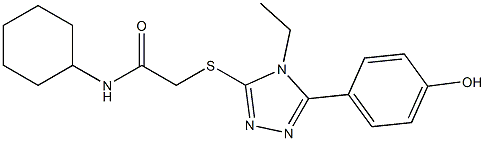 N-cyclohexyl-2-{[4-ethyl-5-(4-hydroxyphenyl)-4H-1,2,4-triazol-3-yl]sulfanyl}acetamide 구조식 이미지