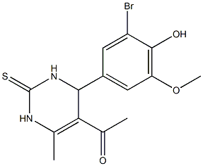 1-[4-(3-bromo-4-hydroxy-5-methoxyphenyl)-6-methyl-2-thioxo-1,2,3,4-tetrahydro-5-pyrimidinyl]ethanone 구조식 이미지