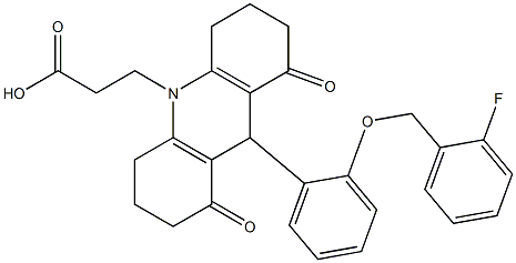 3-(9-{2-[(2-fluorobenzyl)oxy]phenyl}-1,8-dioxo-2,3,4,5,6,7,8,9-octahydro-10(1H)-acridinyl)propanoic acid 구조식 이미지