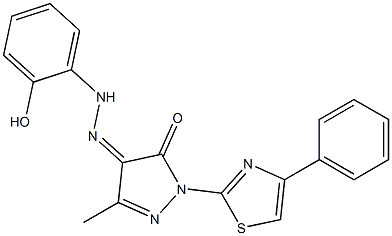 3-methyl-1-(4-phenyl-1,3-thiazol-2-yl)-1H-pyrazole-4,5-dione 4-[N-(2-hydroxyphenyl)hydrazone] Structure