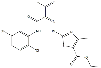 ethyl 2-(2-{(Z)-1-[(2,5-dichloroanilino)carbonyl]-2-oxopropylidene}hydrazino)-4-methyl-1,3-thiazole-5-carboxylate Structure