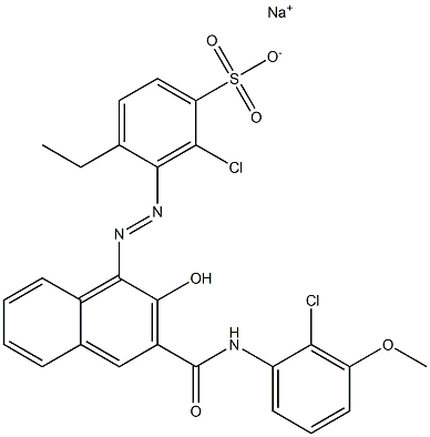 2-Chloro-4-ethyl-3-[[3-[[(2-chloro-3-methoxyphenyl)amino]carbonyl]-2-hydroxy-1-naphtyl]azo]benzenesulfonic acid sodium salt 구조식 이미지