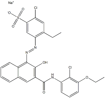 2-Chloro-4-ethyl-5-[[3-[[(2-chloro-3-ethoxyphenyl)amino]carbonyl]-2-hydroxy-1-naphtyl]azo]benzenesulfonic acid sodium salt 구조식 이미지