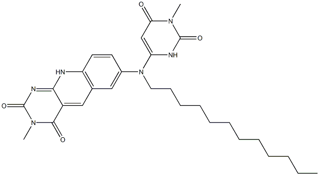 2,3,4,10-Tetrahydro-3-methyl-7-[N-[(1,2,3,6-tetrahydro-1-methyl-2,6-dioxopyrimidin)-4-yl]-N-dodecylamino]pyrimido[4,5-b]quinoline-2,4-dione 구조식 이미지