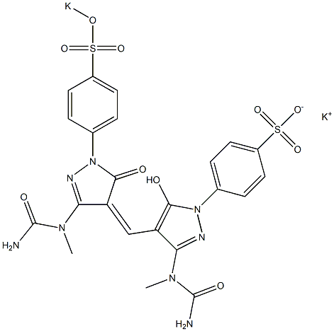 4-[3-(1-Methylureido)-5-hydroxy-4-[[3-(1-methylureido)-5-oxo-1-[4-(potassiooxysulfonyl)phenyl]-2-pyrazolin-4-ylidene]methyl]-1H-pyrazol-1-yl]benzenesulfonic acid potassium salt 구조식 이미지