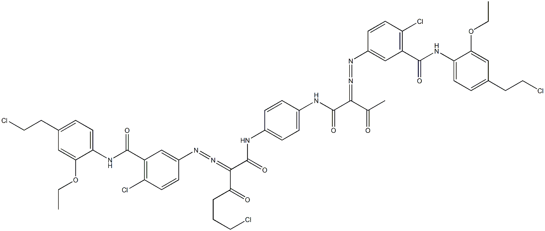 3,3'-[2-(2-Chloroethyl)-1,4-phenylenebis[iminocarbonyl(acetylmethylene)azo]]bis[N-[4-(2-chloroethyl)-2-ethoxyphenyl]-6-chlorobenzamide] 구조식 이미지