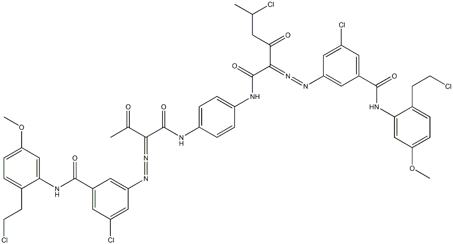 3,3'-[2-(1-Chloroethyl)-1,4-phenylenebis[iminocarbonyl(acetylmethylene)azo]]bis[N-[2-(2-chloroethyl)-5-methoxyphenyl]-5-chlorobenzamide] Structure