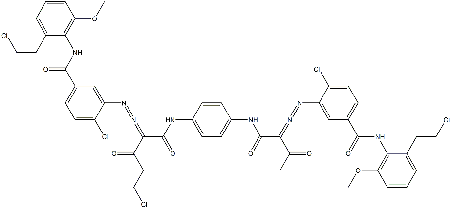 3,3'-[2-(Chloromethyl)-1,4-phenylenebis[iminocarbonyl(acetylmethylene)azo]]bis[N-[2-(2-chloroethyl)-6-methoxyphenyl]-4-chlorobenzamide] 구조식 이미지