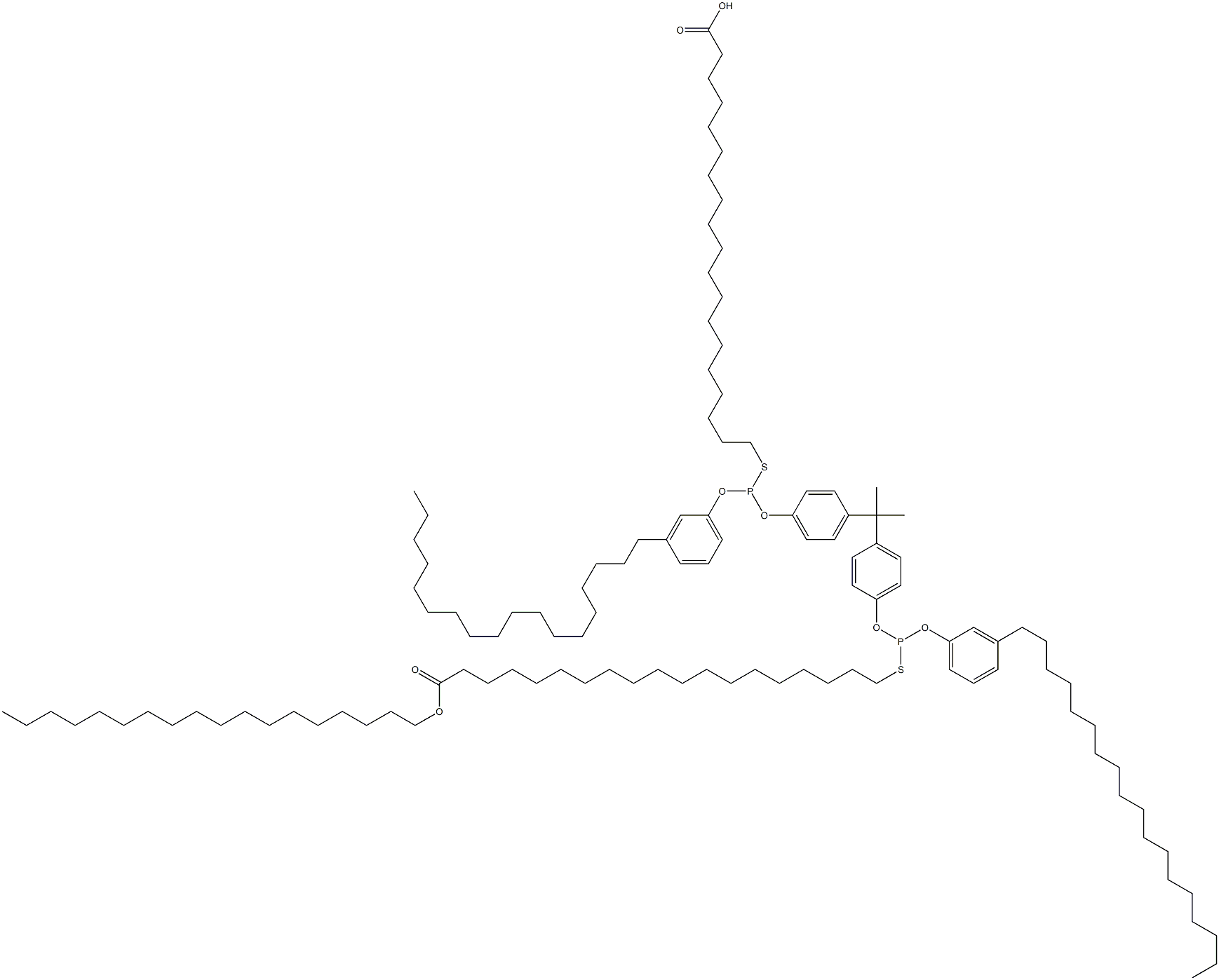 19,19'-[[Isopropylidenebis(4,1-phenyleneoxy)]bis[[(3-octadecylphenyl)oxy]phosphinediylthio]]bis(nonadecanoic acid octadecyl) ester Structure