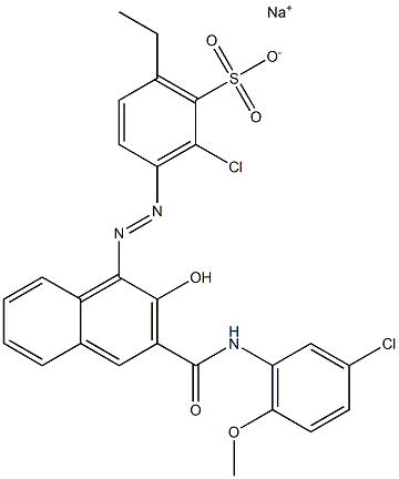 2-Chloro-6-ethyl-3-[[3-[[(3-chloro-6-methoxyphenyl)amino]carbonyl]-2-hydroxy-1-naphtyl]azo]benzenesulfonic acid sodium salt 구조식 이미지