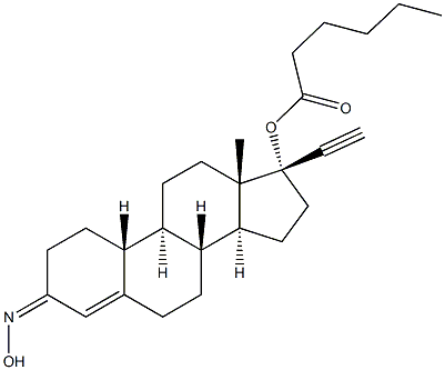 (17R)-17-(Hexanoyloxy)-19-norpregn-4-en-20-yn-3-one oxime 구조식 이미지