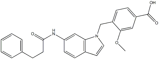 4-[6-(3-Phenylpropanoylamino)-1H-indol-1-ylmethyl]-3-methoxybenzoic acid 구조식 이미지