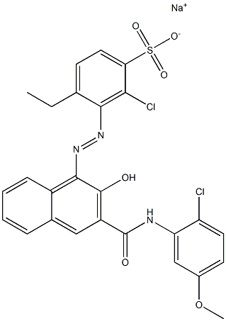 2-Chloro-4-ethyl-3-[[3-[[(2-chloro-5-methoxyphenyl)amino]carbonyl]-2-hydroxy-1-naphtyl]azo]benzenesulfonic acid sodium salt 구조식 이미지