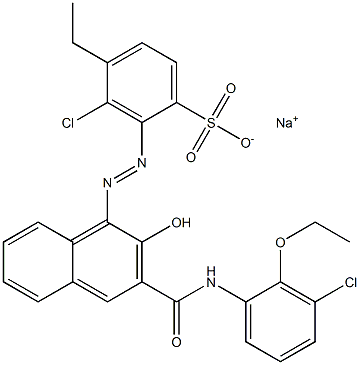 3-Chloro-4-ethyl-2-[[3-[[(3-chloro-2-ethoxyphenyl)amino]carbonyl]-2-hydroxy-1-naphtyl]azo]benzenesulfonic acid sodium salt 구조식 이미지