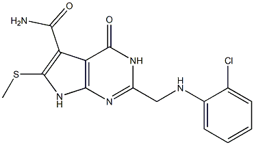 2-[(o-Chlorophenylamino)methyl]-6-(methylthio)-4-oxo-3,4-dihydro-7H-pyrrolo[2,3-d]pyrimidine-5-carboxamide 구조식 이미지