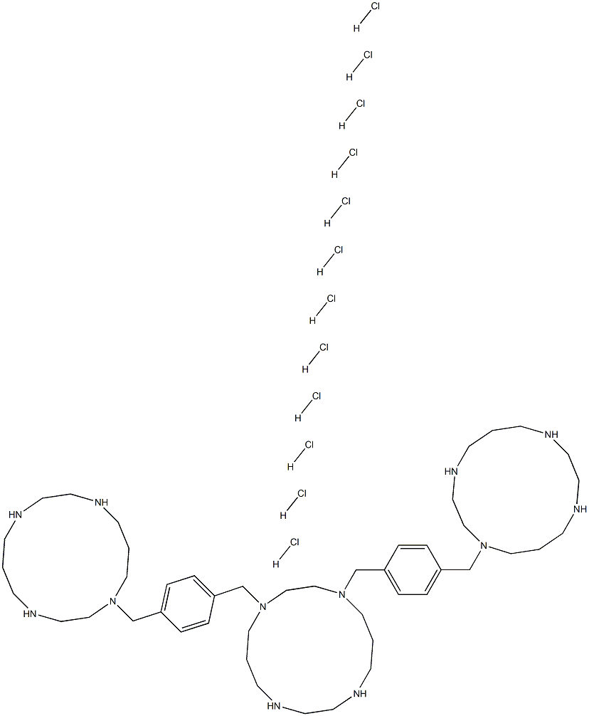 1,4-bis(4-((1,4,8,11-tetraazacyclotetradecan-1-yl)methyl)benzyl)- 1,4,8,11-tetraazacyclotetradecane dodecahydrochloride 구조식 이미지