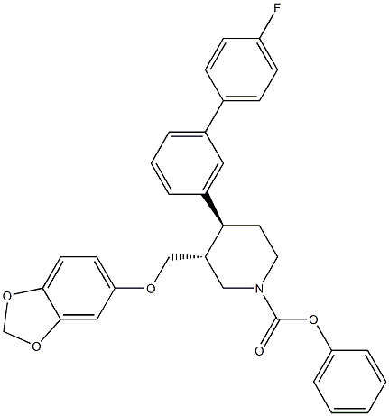(trans)-phenyl3-((benzo[d][1,3]dioxol-5-yloxy)methyl)-4-(4'-fluoro-[1,1'-biphenyl]-3-yl)piperidine-1-carboxylate Structure