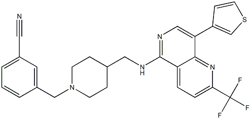 3-([4-(([8-(3-THIENYL)-2-(TRIFLUOROMETHYL)-1,6-NAPHTHYRIDIN-5-YL]AMINO)METHYL)PIPERIDIN-1-YL]METHYL)BENZONITRILE 구조식 이미지