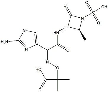 2-[[[(Z)-1-(2-amino-4-thiazolyl)-2-[[(2S,3S)-2-methyl-4-oxo-1-sulfo-3-azetidinyl]amino]-2-oxoethylidene]amino]oxy]-2-methylpropanoic acid 구조식 이미지