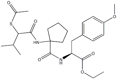 N-((1-((2-(acetylthio)-3-methyl-1-oxobutyl)amino)-1-cyclopentyl)carbonyl)-O-methyl-L-tyrosine ethyl ester Structure
