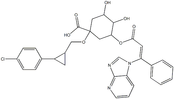 1-(2-(4-chlorophenyl)cyclopropylmethoxy)-3,4-dihydroxy-5-(3-imidazo(4,5-b)pyridin-1-yl-3-phenylacryloyloxy)cyclohexanecarboxylic acid Structure