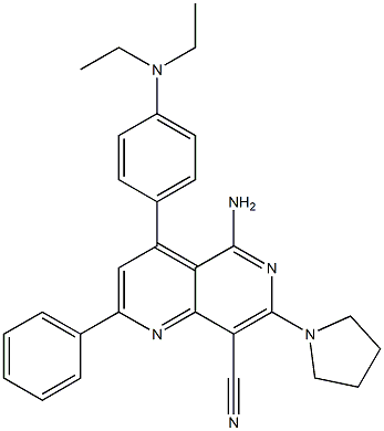 5-amino-4-(4-diethylaminophenyl)-2-phenyl-7-(pyrrolidin-1-yl)-1,6-naphthyridine-8-carbonitrile 구조식 이미지