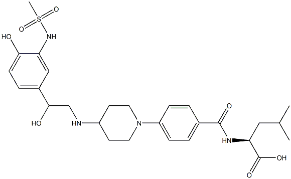 N-(4-(4-((2-hydroxy-2-(4-hydroxy-3-((methylsulfonyl)amino)phenyl)ethyl)amino)-1-piperidinyl)benzoyl)leucine 구조식 이미지