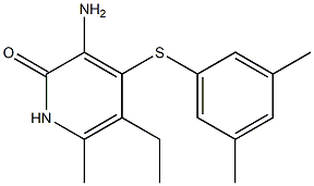 3-amino-5-ethyl-6-methyl-4-((3',5'-dimethylphenyl)thio)pyridin-2(1H)-one Structure