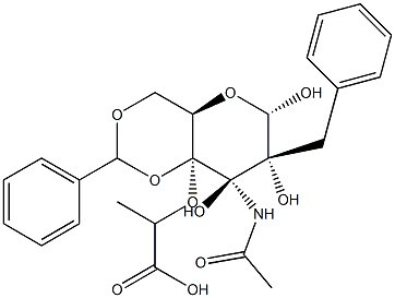 2-(3-ACETAMIDO-2-BENZYL-4,6-O-BENZYLIDENE-ALPHA-D-GLUCOPYRANOSID-4-YLOXY)PROPIONIC ACID, TECH. 구조식 이미지