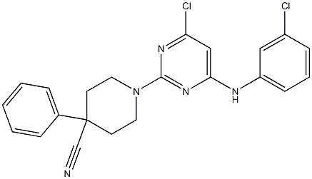 1-{4-CHLORO-6-[(3-CHLOROPHENYL)AMINO]PYRIMIDIN-2-YL}-4-PHENYLPIPERIDINE-4-CARBONITRILE Structure